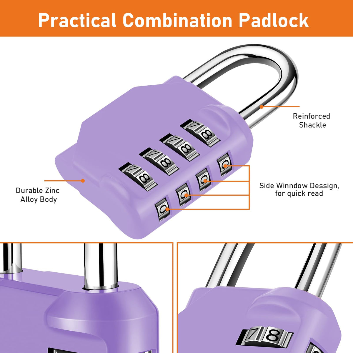 NAGE Padlocks with Code, Combination Lock 4 Digit Gym Locker (1P, Red)