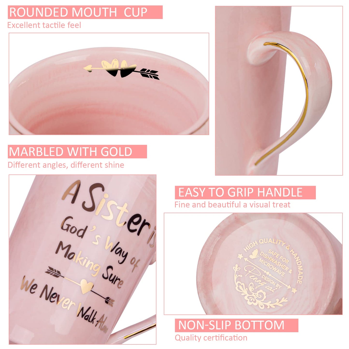 Unique Teacher Appreciation Gifts for Women - Best Teacher Gifts for Teachers, 14oz Pink Marble Ceramic Coffee Mug Printed with Gold, Retirement Birthday Graduation Ideas, End of The Year, Gift Boxed