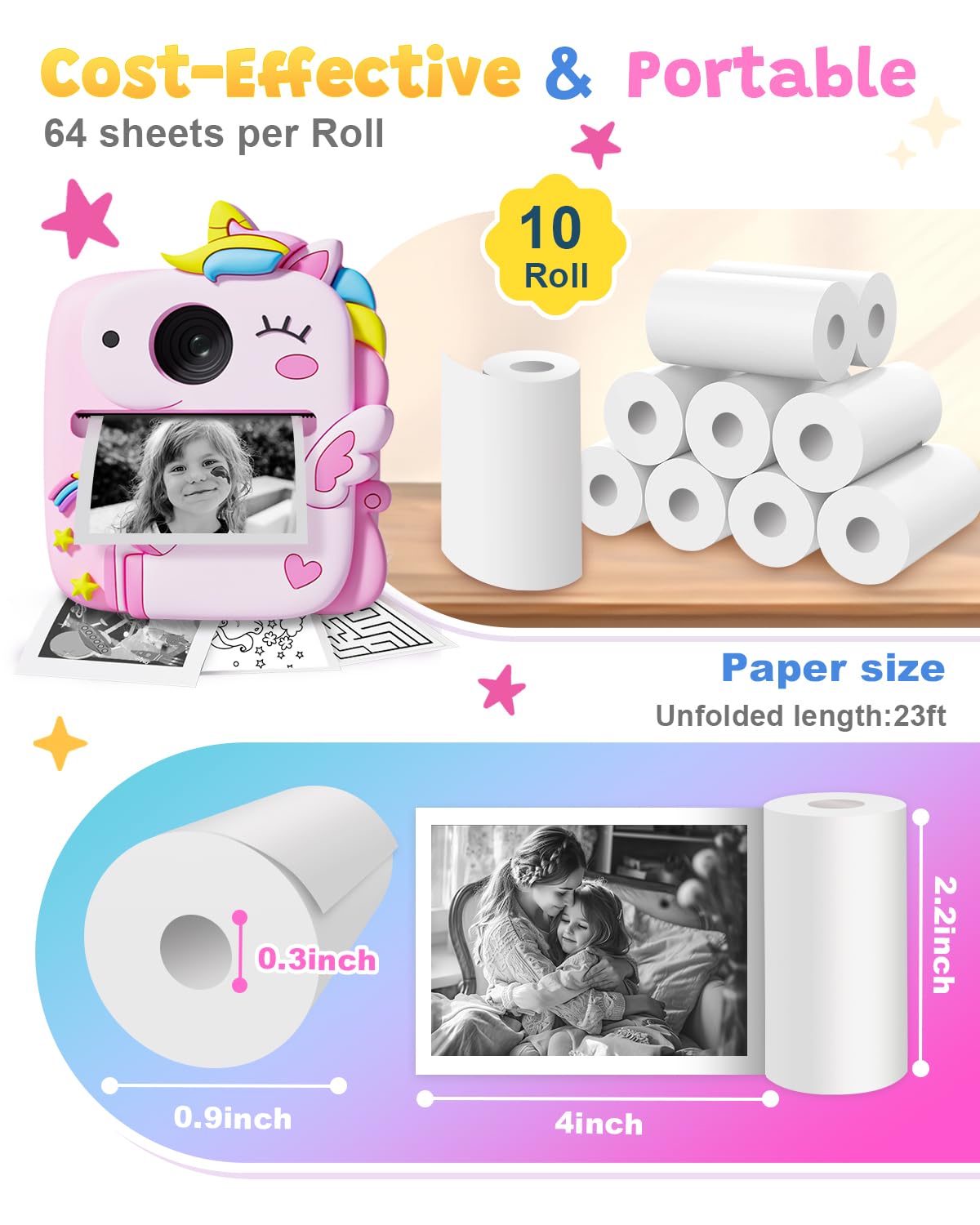 Kids Camera Instant Print, 1080P Kids Digital Camera,Boys Gifts Toys Age 3+