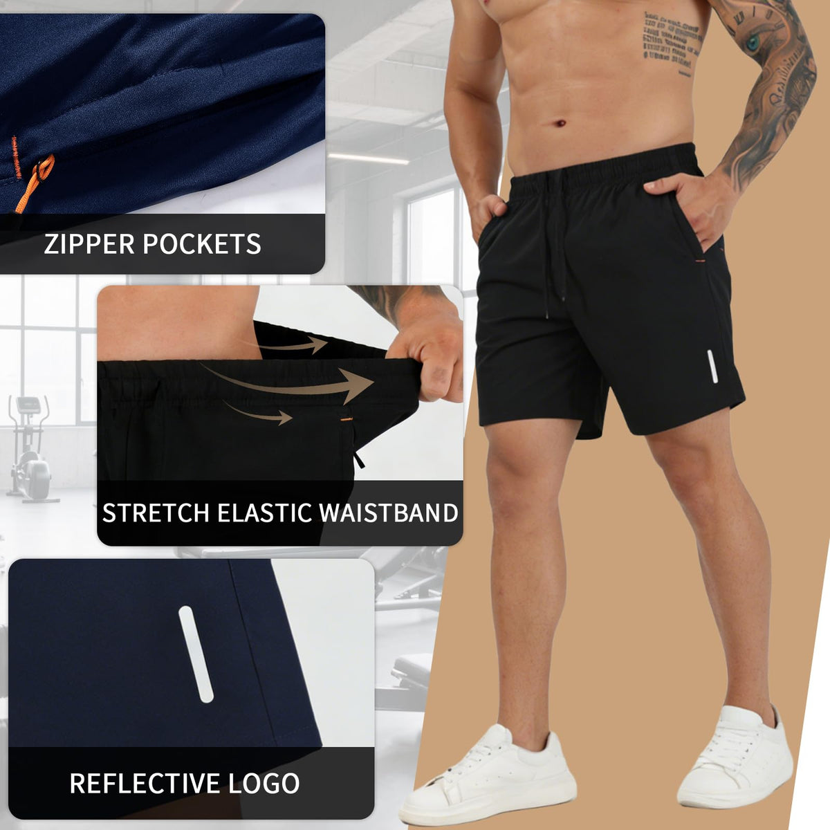 SHAGGA 3 Pack Gym Shorts Men Lightweight Quick Dry Sports Short Inseam 7 with Zipper Pockets for Running Fitness Joggers