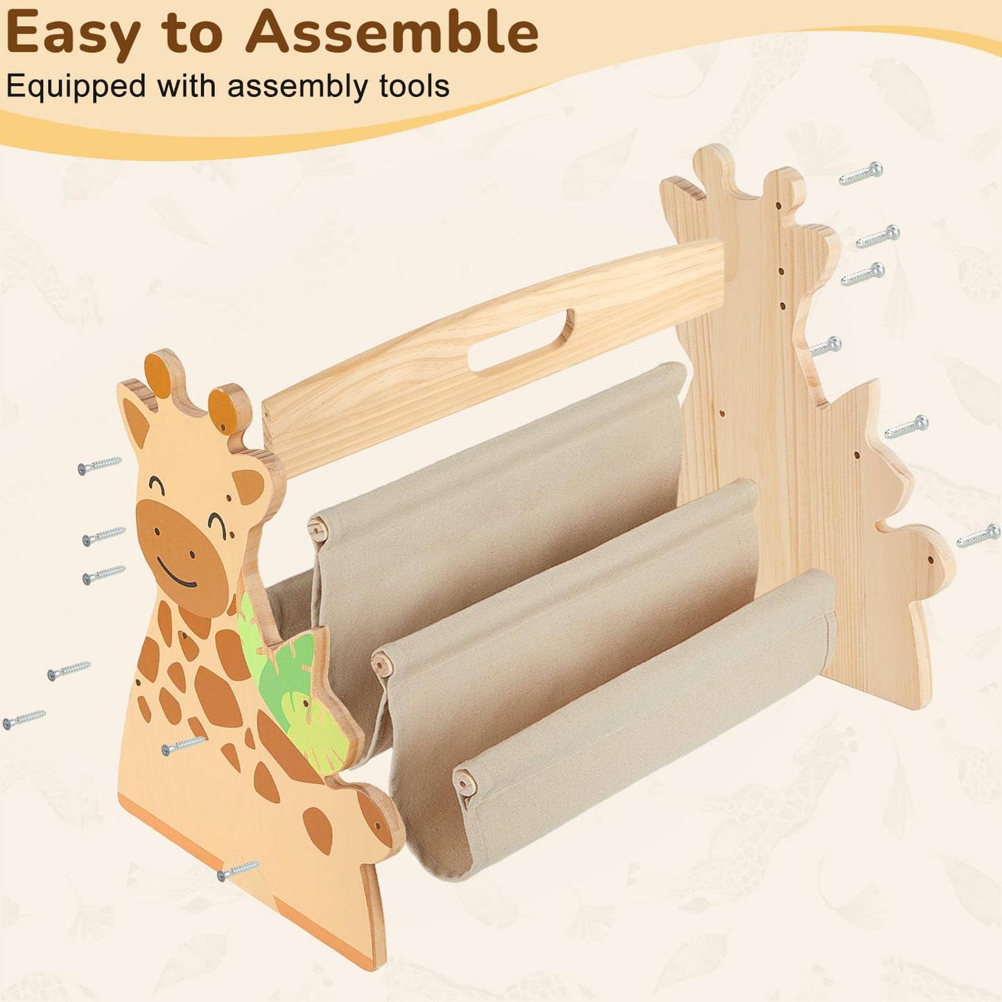 MHJY Kids Bookshelf – Wooden Double-Sided Sling Book Rack with Canvas Storage, Toddler Bookcase for Nursery, Bedroom, Playroom – Montessori Style Children’s Book Organiser