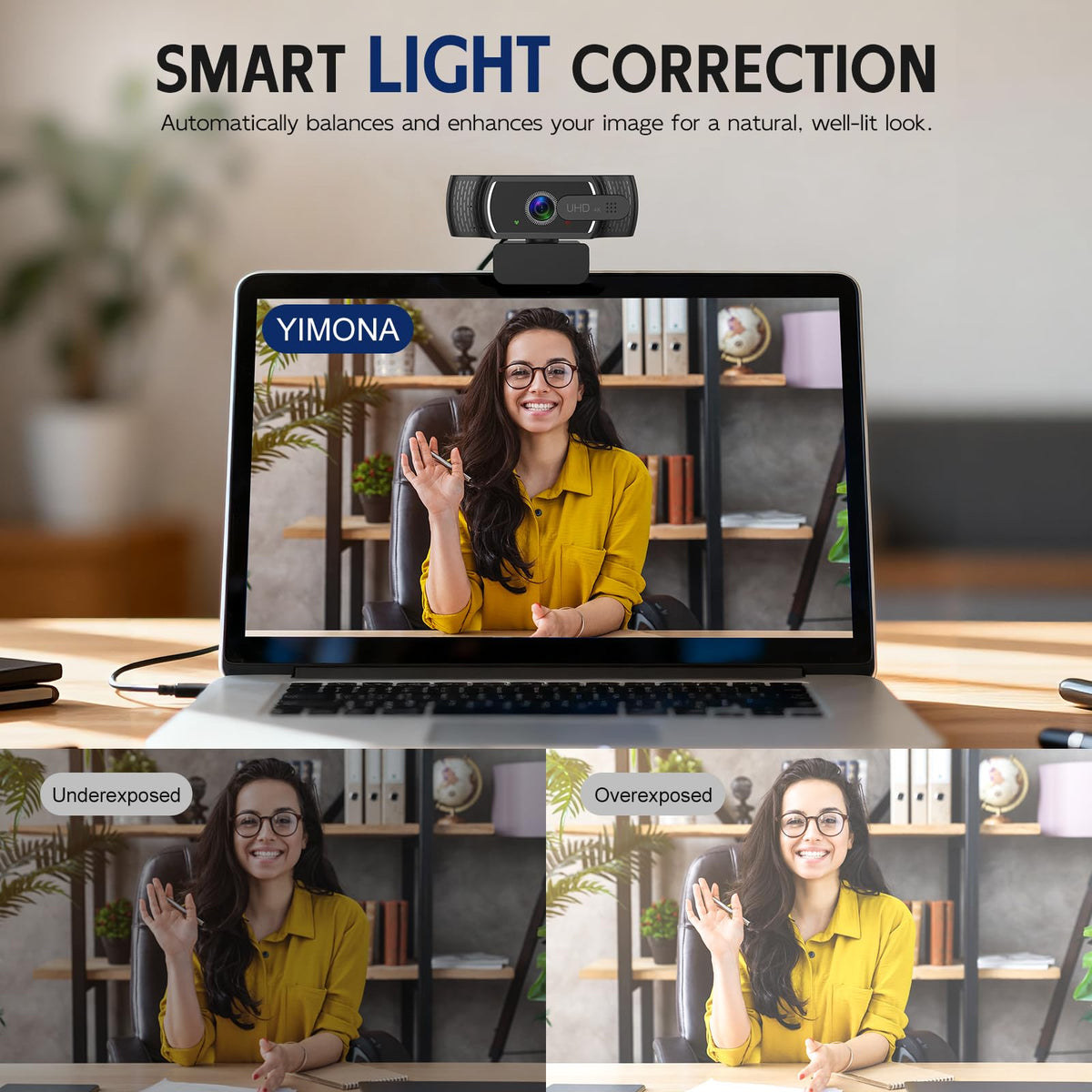 YIMONA FHD 1080P/30fps Webcam for PC/Laptop/Mac, 110° View Webcam with Mics, Privacy Cover, Auto Light Correction, Fixed Focus, Plug&Play USB Web Camera for Live Streaming, Video Calling, Conferences