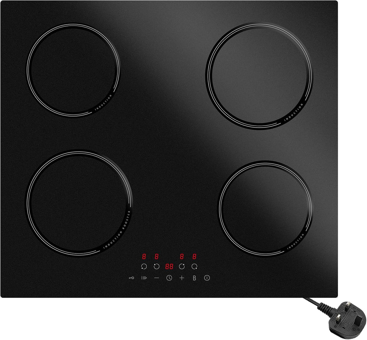 13A Plug in Induction Hob 2800W 4 Zone ILVA Glass Boost Pause ChildLock