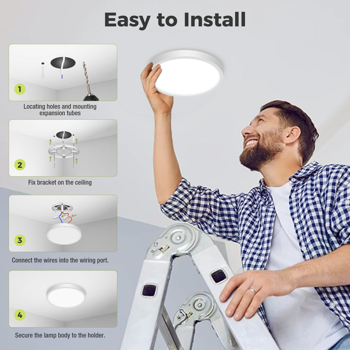 hepside Bathroom Light, 3000K/4000K/6500K 3 Color Temperature LED Ceiling Light, 15W 1500LM, Waterproof, Round, Small, Modern, Flush Ceiling Light for Bathroom, Kitchen, Bedroom, Black