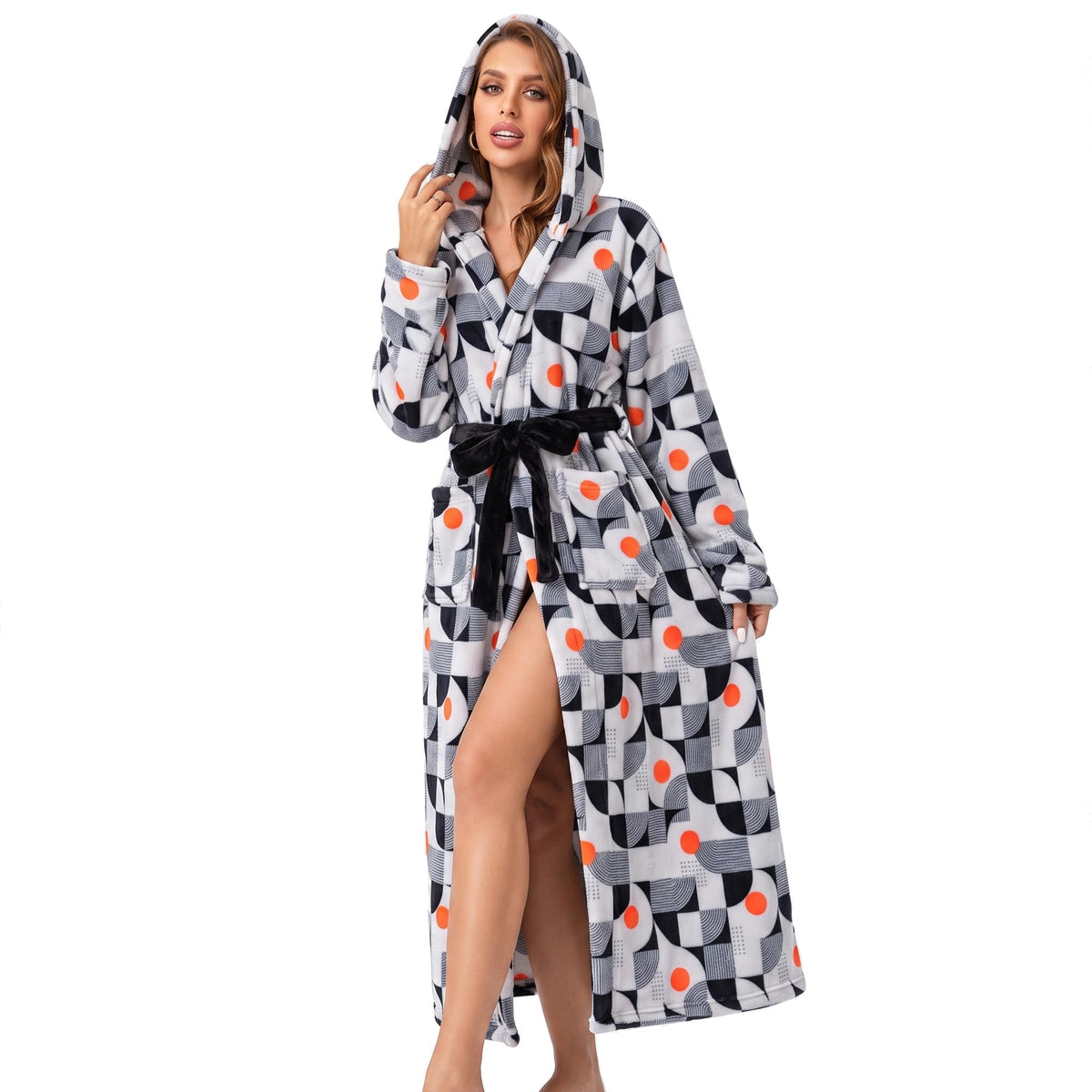 RONGTAI Womens Dressing Gown Fleece Plush Warm Long Hooded Robes