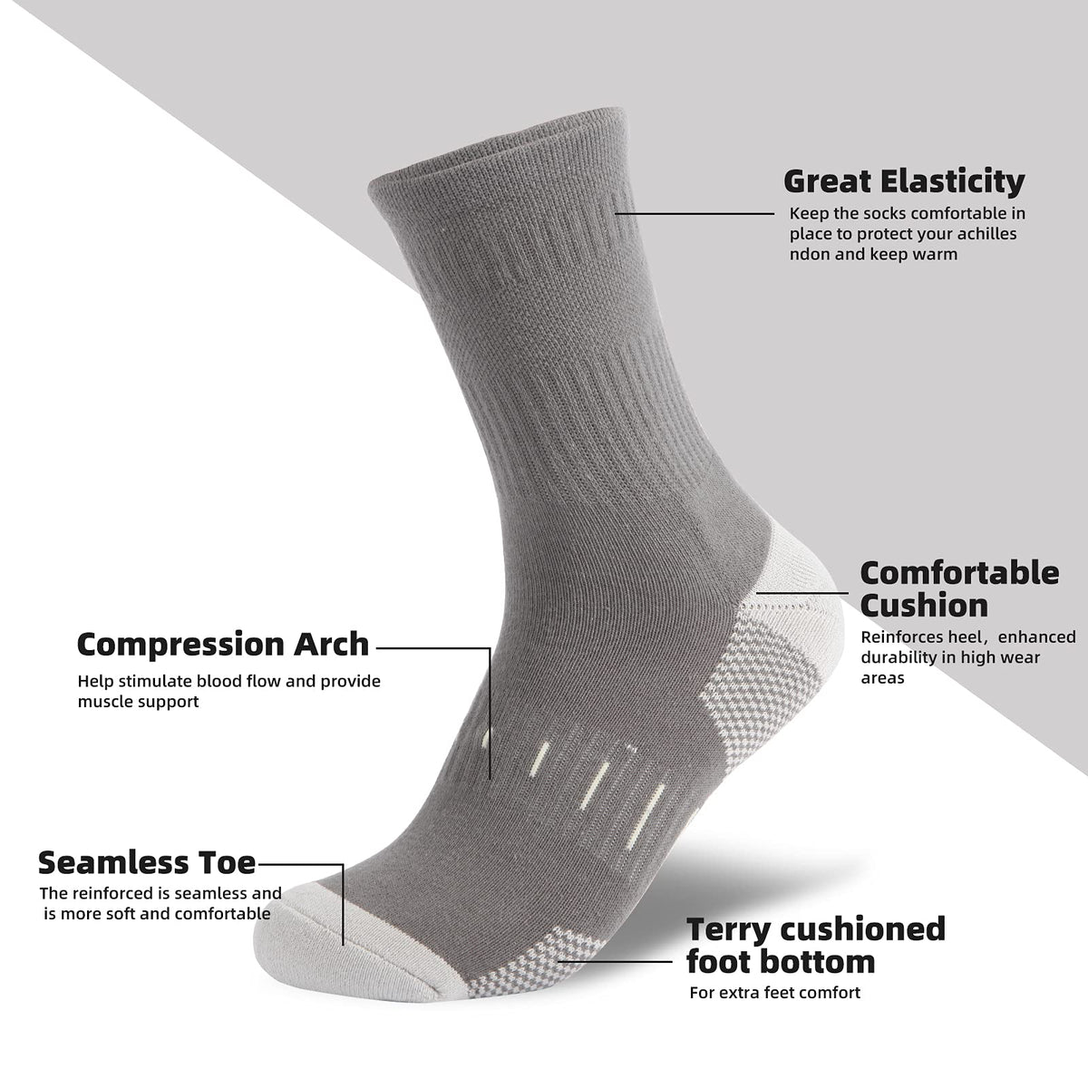 BUDERMMY Mens Socks Cushioned Work Socks Walking Socks Womens Crew Athletic Socks for Outdoor Hiking Trainer Running