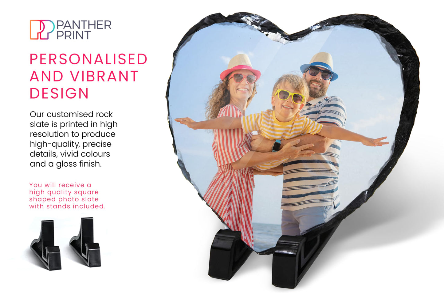 Personalised Photo Slate, 15 x 15cm - Heart-Shaped Rock Pictures, Glossy Print & Full Colour Finish - Personalised Picture Gifts in Natural Rock With Carved Edges for Home & Office