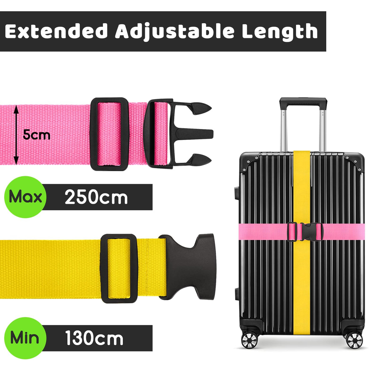 WISYOK Luggage Straps Extended, 4 Pack, 130-250cm Adjustable, Blue Orange