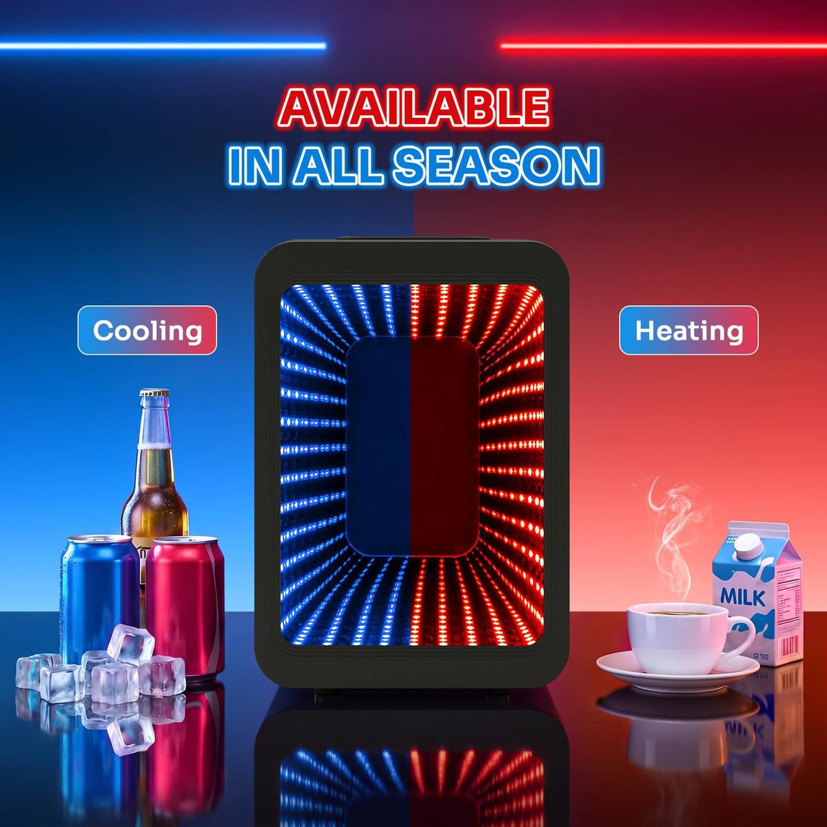 4 Liter Mini Fridge with RGB LED Mirror, AC/DC Skincare Fridge