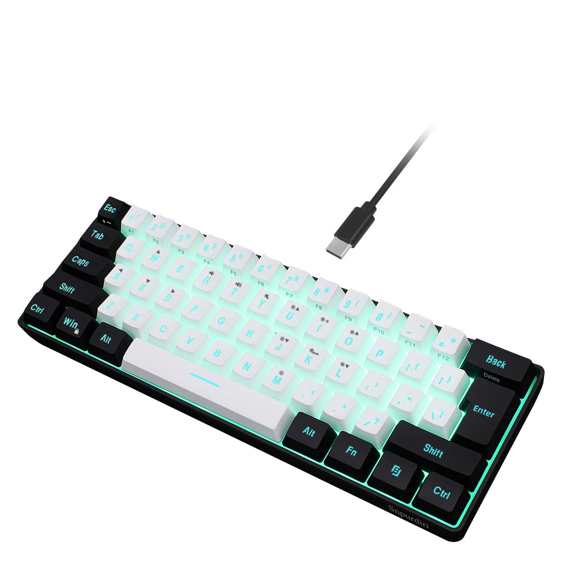 Snpurdiri Wired Mechanical Gaming Keyboard, 60% Size, LED Backlight, 61 Keys, Small Wired Office Keyboard for Windows Laptop/PC, Mac (Black-Red, Blue Switches)