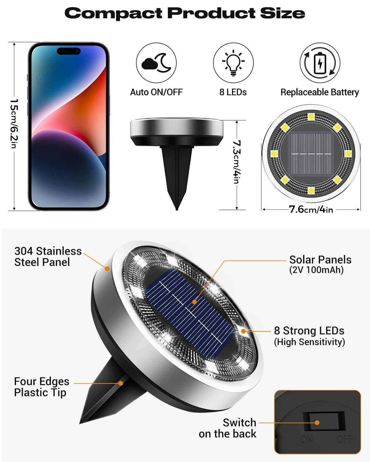 btfarm Solar Lights Outdoor Garden, 6 Pack 8 LED Solar Ground Disk Lights Outdoor IP65 Waterproof for Garden Pathway Lawn Patio Yard Landscape (Blue)