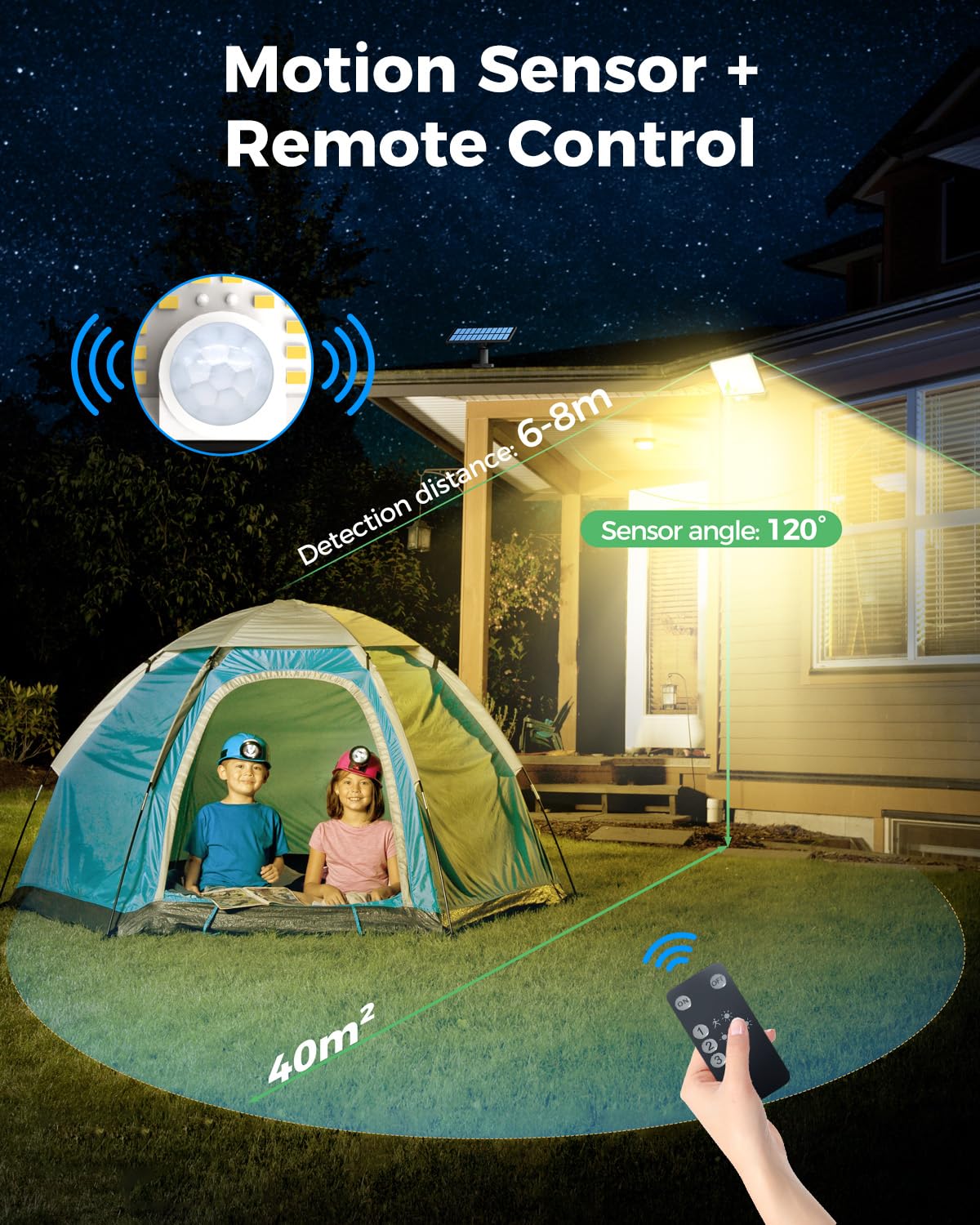 LOTMOS Solar Lights Outdoor, 342LED Remote Security Lights Motion Sensor