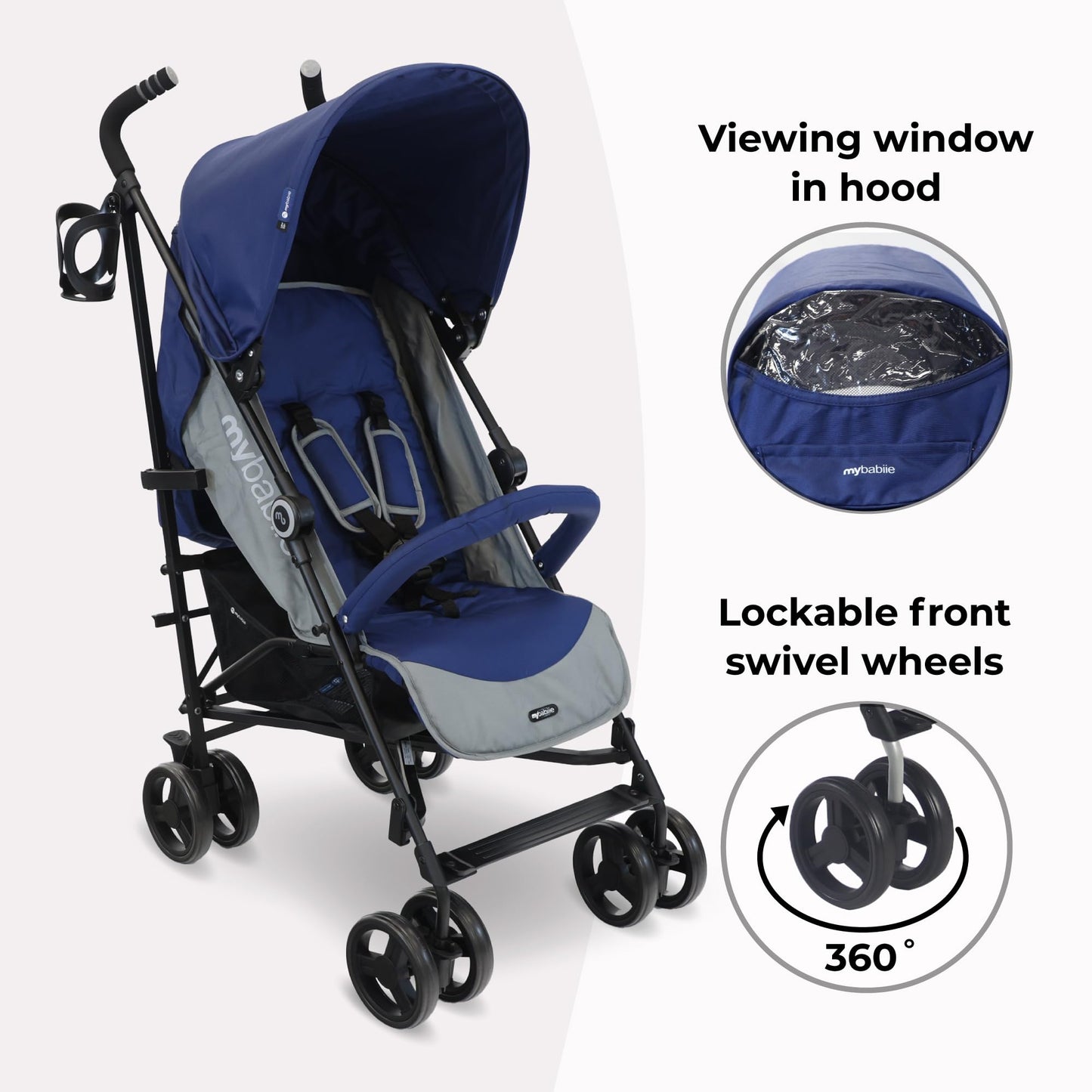 My Babiie MB02 Plus Stroller - from Birth to 4 Years (22kg), Lightweight & Compact Umbrella Fold, Travel Buggy for Toddlers, Pushchair Includes Cup Holder and Rain Cover - Pink & Grey