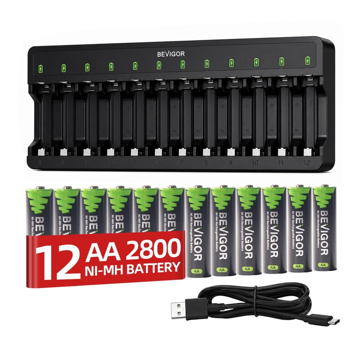 BEVIGOR 16 Slot Battery Charger for AA & AAA Rechargeable Batteries