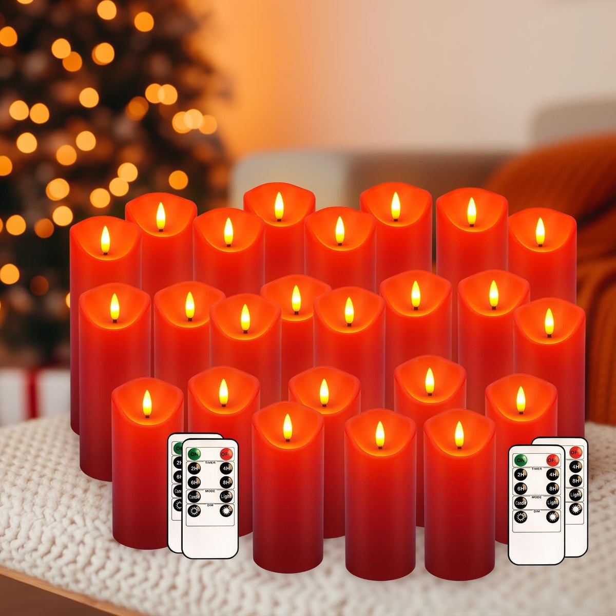 LIVEN Flickering Flameless Candles Battery Operated with Remote,Led Pillar Candles with Realistic Moving Wick Candles for Halloween,Christmas,Home Decor Pack of 12 (D2.2 xH 5" 6" 7")(White)