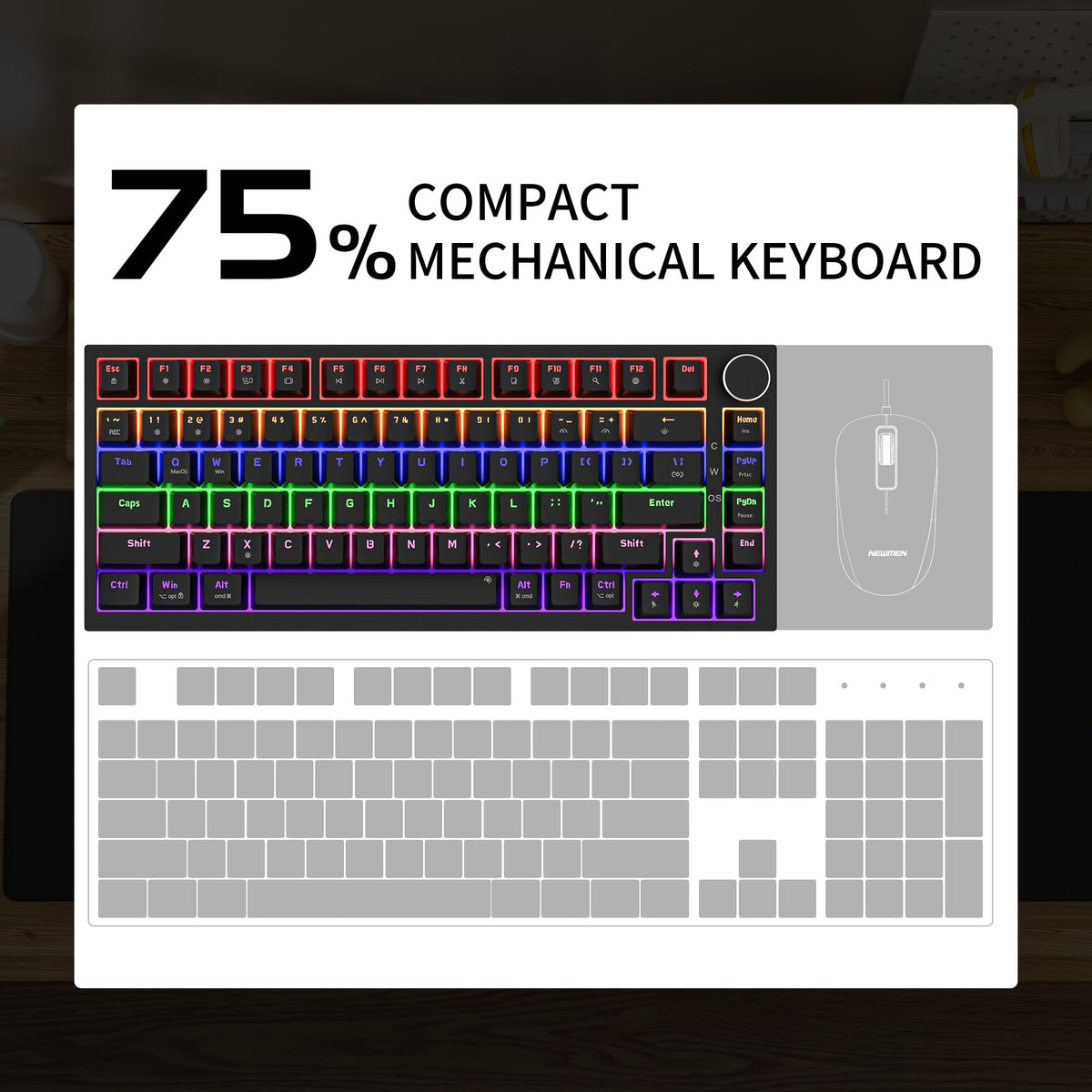 NEWMEN GM326 Mechanical Keyboard,Wired Gaming Keyboard,75% Percent Keyboard