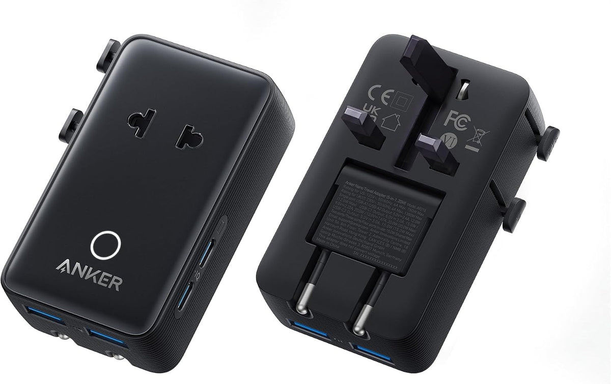 Anker Universal Travel Adapter 5-in-1 for UK/EU/US/AU, 20W USB-C + 4 USB Ports, Compact Power Plug Converter with AC Socket for 200+ Countries | Ideal for UK Travel & EU Expats (Black)