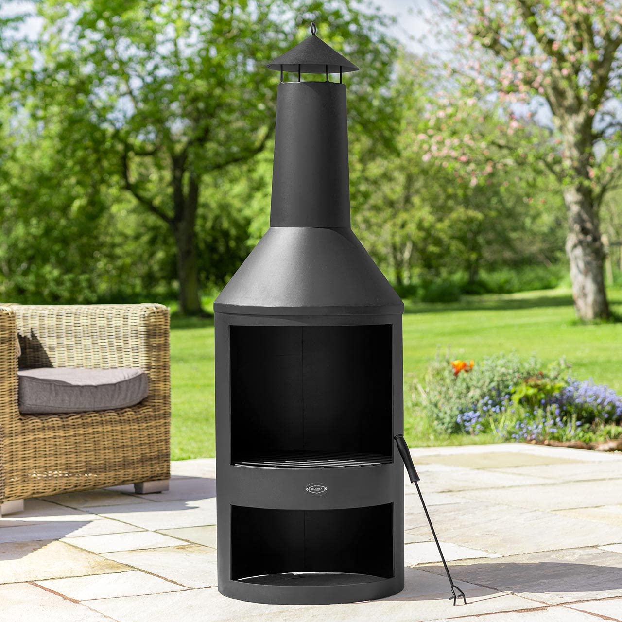 Harrier Steel Chiminea Fire Pits - Small/Medium/Large Outdoor Log Burner | Steel Chiminea Patio Heater with Log Store| Elevate Your Outdoor Ambiance (Medium Chiminea)