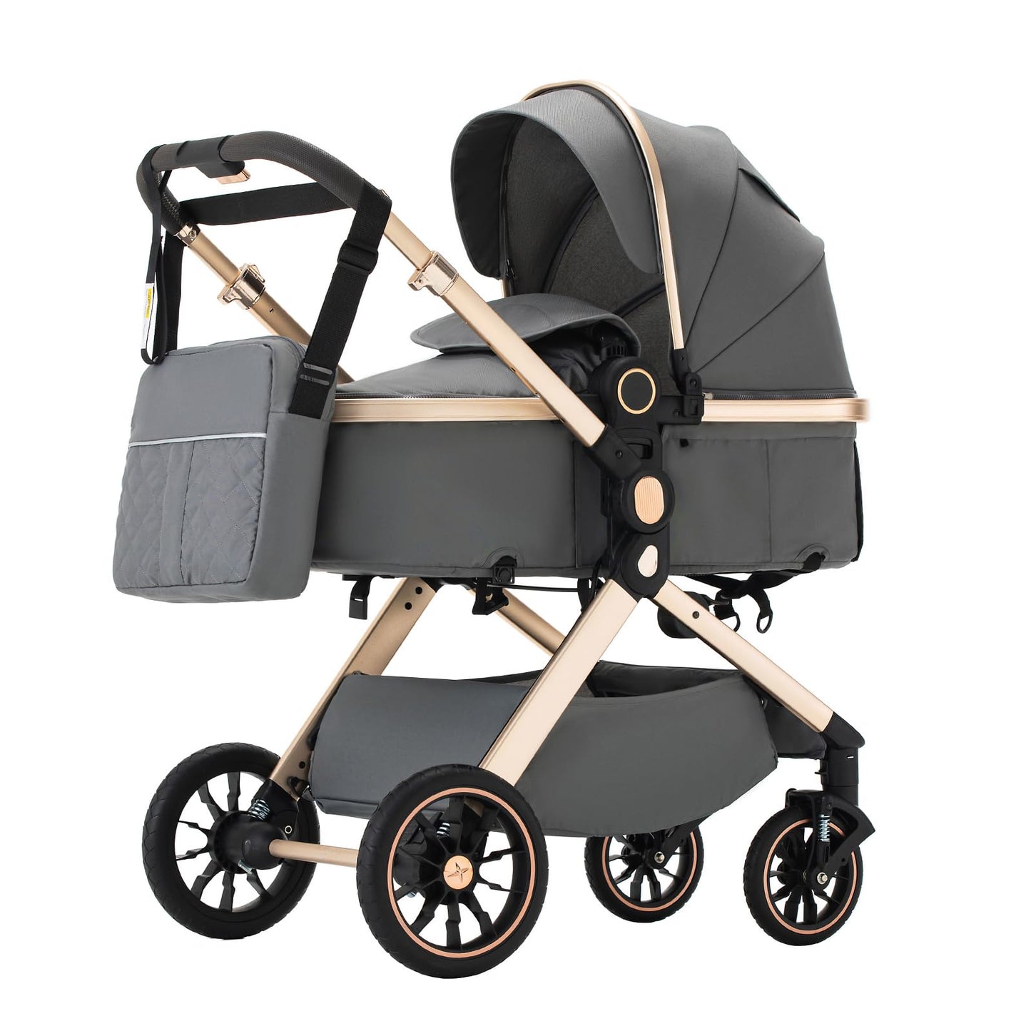 3 in 1 Pram Pushchair Aluminium Frame High Landscape Combined Buggy Lightweight Folding Stroller 3 in 1 Travel System Pram for Newborns Toddlers 0-36 Months from Birth (H9-Pink, H9)