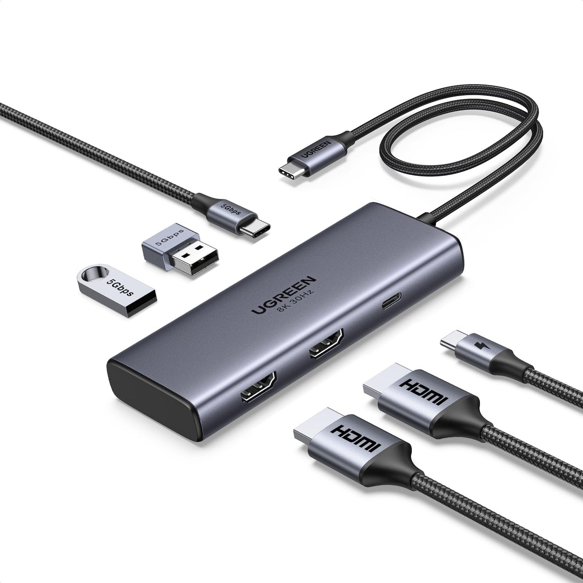 UGREEN Laptop Docking Station Dual Monitor, 10-in-1 Dual 4K@60Hz USB C Hub