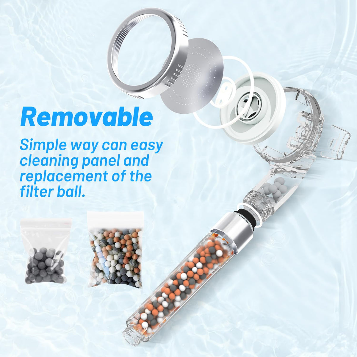 VEHHE High Pressure Shower Head with Filter Beads, 3 Spray Modes
