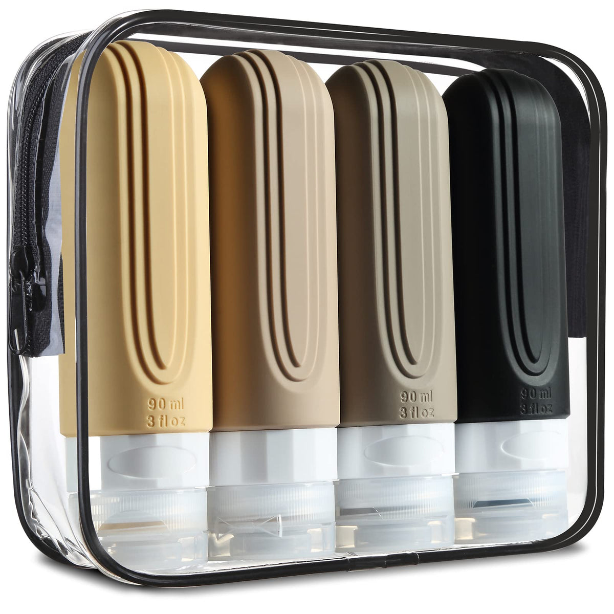 Mrsdry Travel Bottle for Toiletries, Leak Proof Silicone Travel Size 90ml Bottles Refillable Containers for Liquid Shampoo, BPA Free and TSA Approved Travel Accessories with Clear Bag (4 Pack)