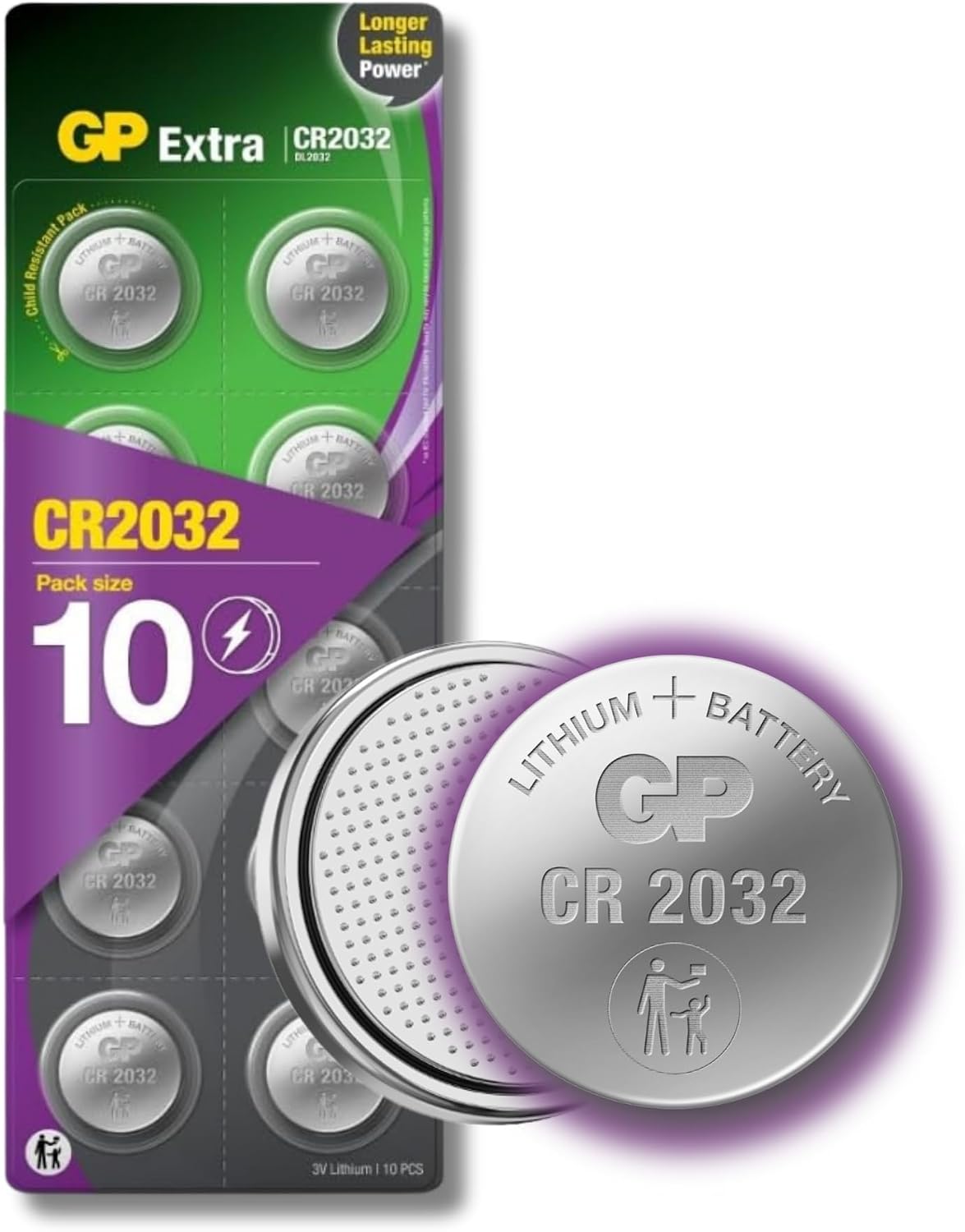 GP Extra CR2032 3V Lithium Coin Batteries – Pack of 10, AirTag & Key Fob