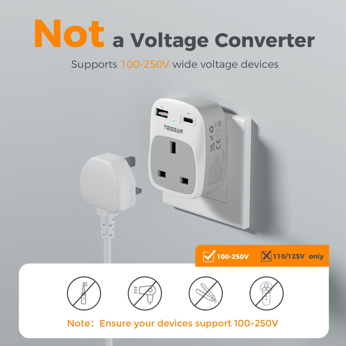 TESSAN UK to Australia Plug Adapter, Type I AU NZ Travel Adapter with USB C