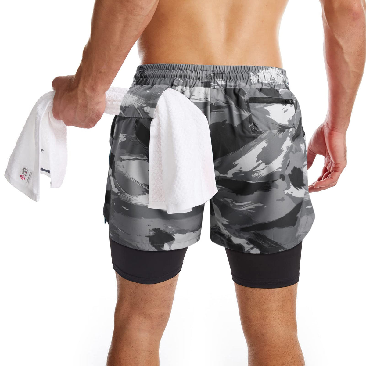 Mens Running Shorts Men's Gym Sports Short 2 in 1 with Phone Pocket Lightweight Quick Drying