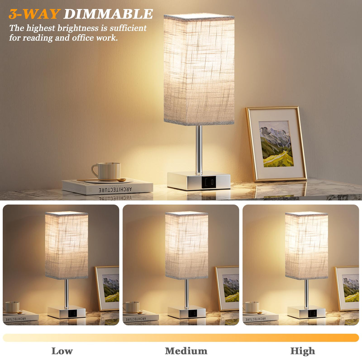 Pink Touch Lamp, Bed Lamp with Dual USB Charging Ports, Pink-Base (Bulb Included)