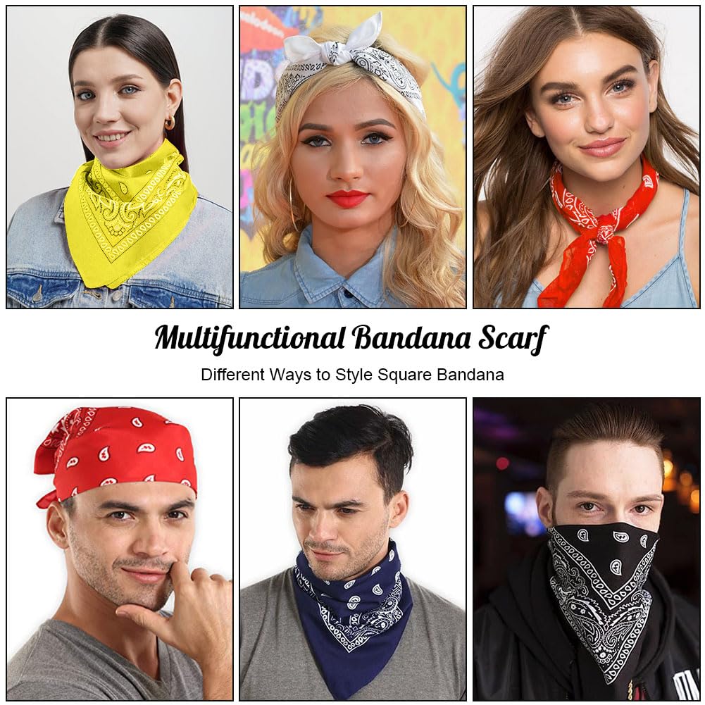 Aomig Bandana Head Scarf for Men and Women, Stylish Cowboy Headband Handkerchief, Multi-purpose Hair Scarf Paisley Print Unisex Headwraps, Bib Party Face Covering Headwear for Motorcycling