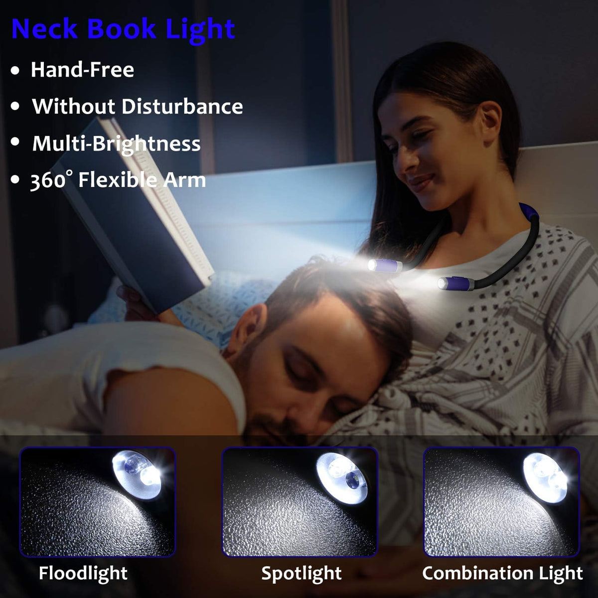 LUXJET Rechargeable Neck Book Light Night Lamp for Reading (Dark Blue)