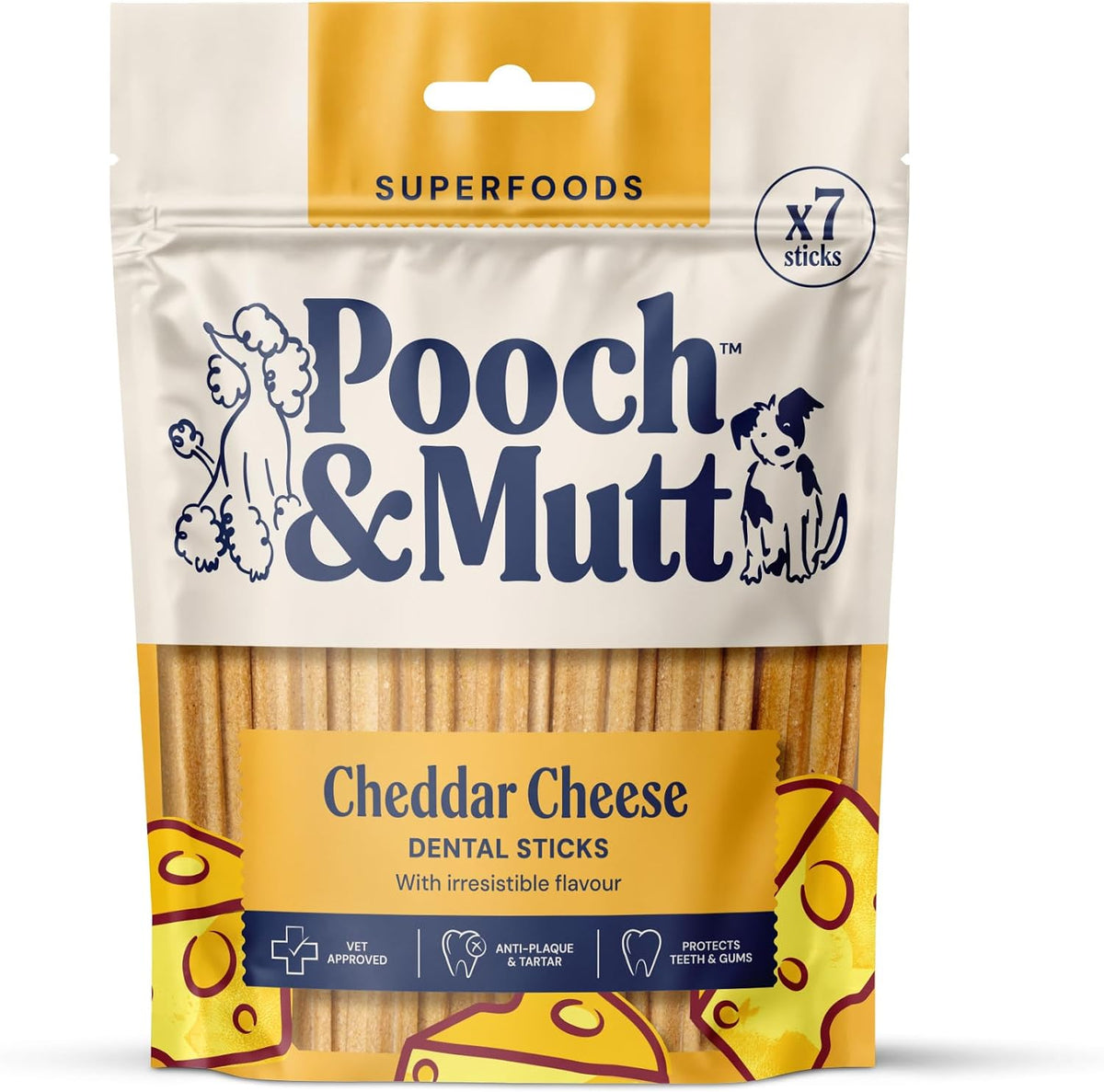 Pooch & Mutt - Cheddar Cheese Dog Dental Sticks (Regular Sticks), Dog Dental Chew, for Teeth and Gums Cleaning, 1 pack of 7 sticks (packaging may vary)