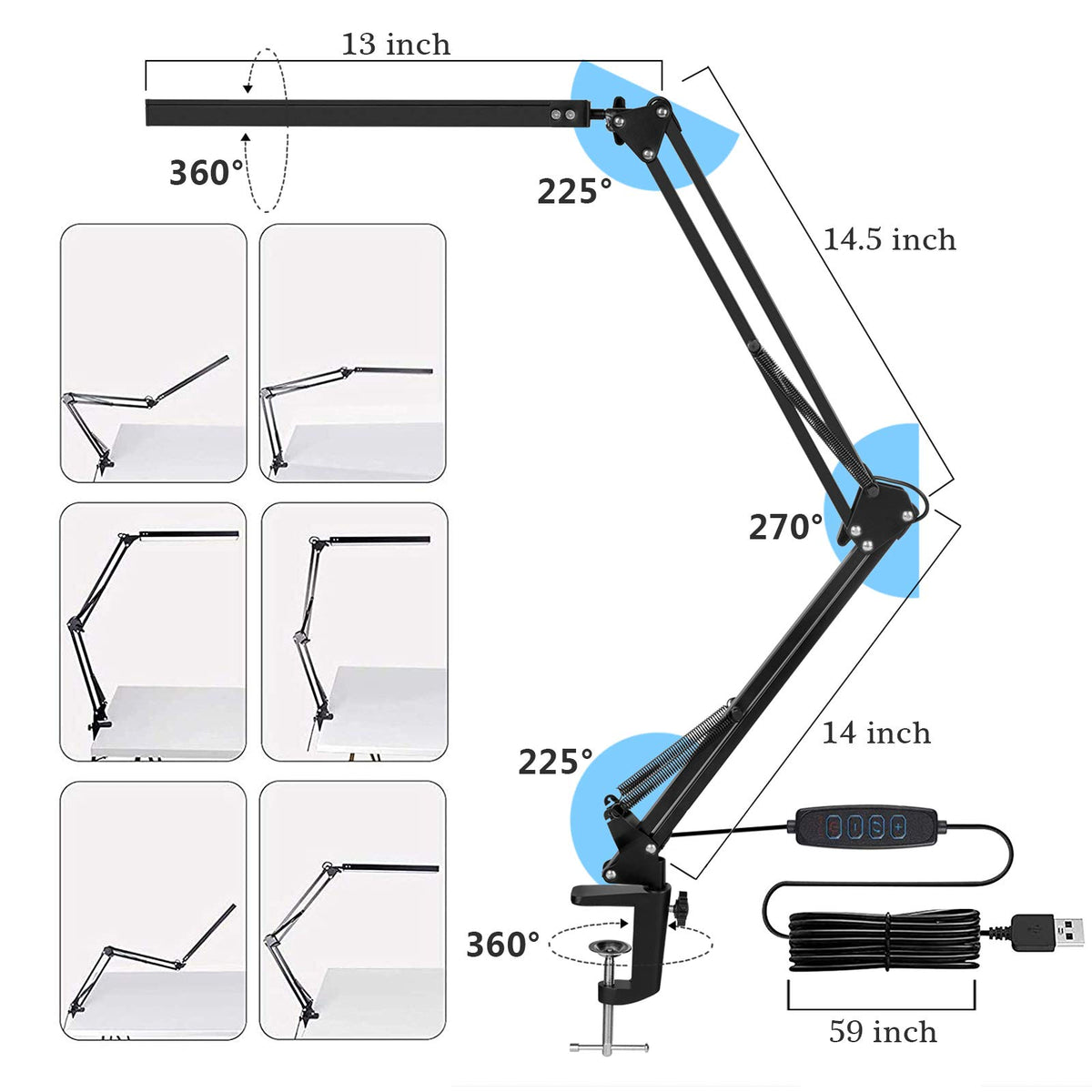 SKYLEO LED Desk Lamp with Clip and Base - Eye Protection Desk Lamps Black