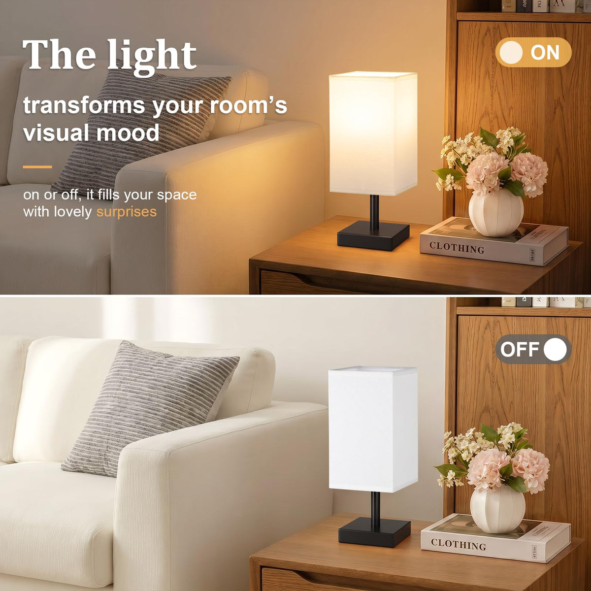 White Table Lamp for Bedroom, Small Bed Lamp with for Bedroom, Silver Base(Bulb Included)