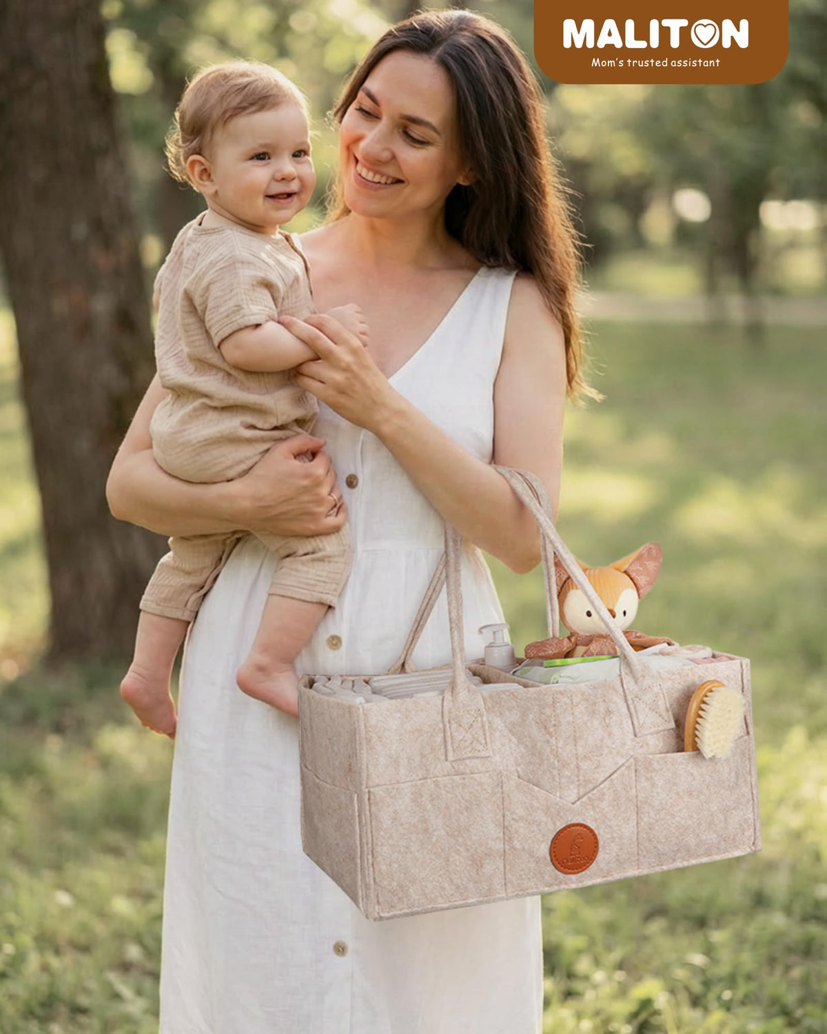 Maliton Nappy Caddy Organiser with 8 Pockets & Removable Dividers (Khaki)