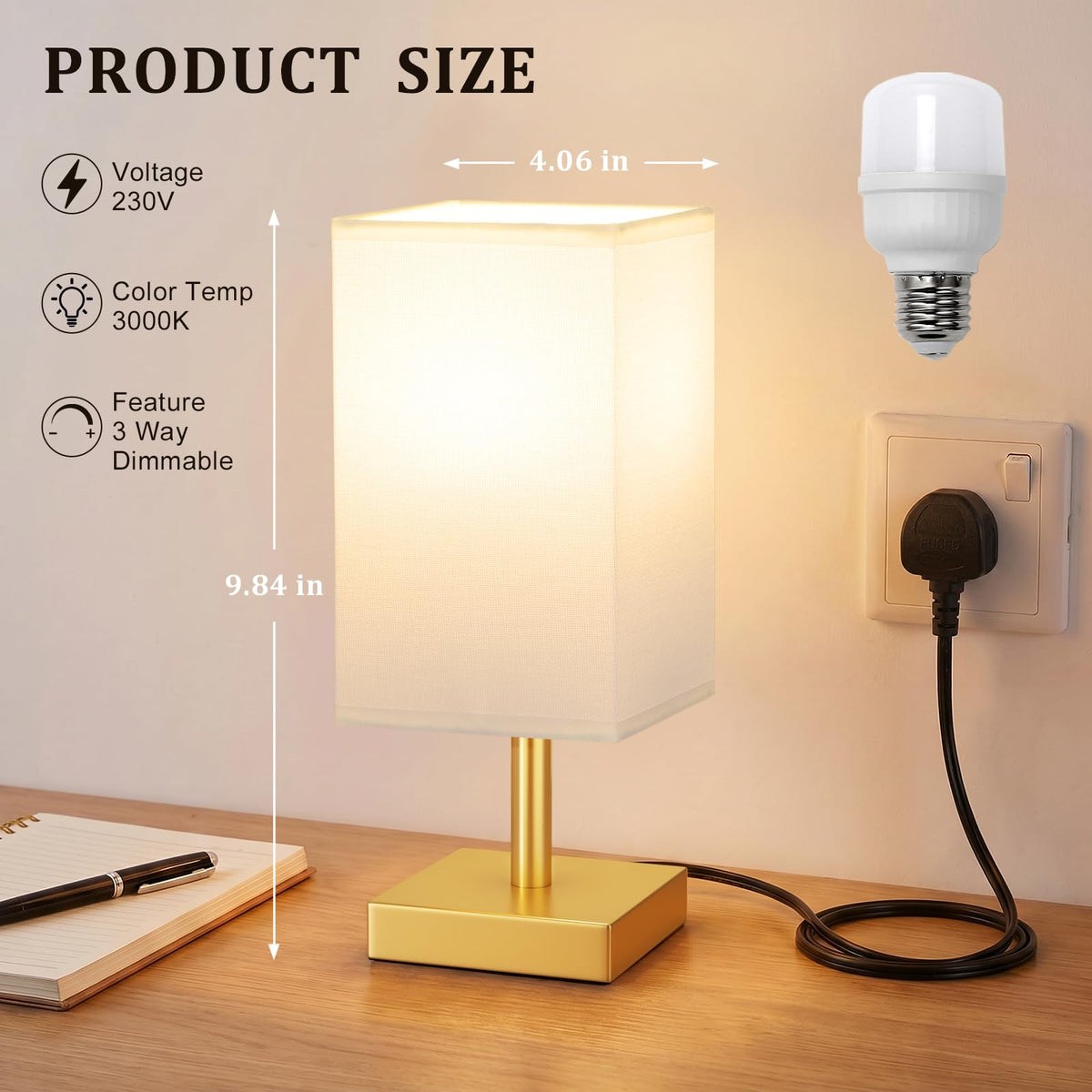White Table Lamp for Bedroom, Small Bed Lamp with for Bedroom, Silver Base(Bulb Included)