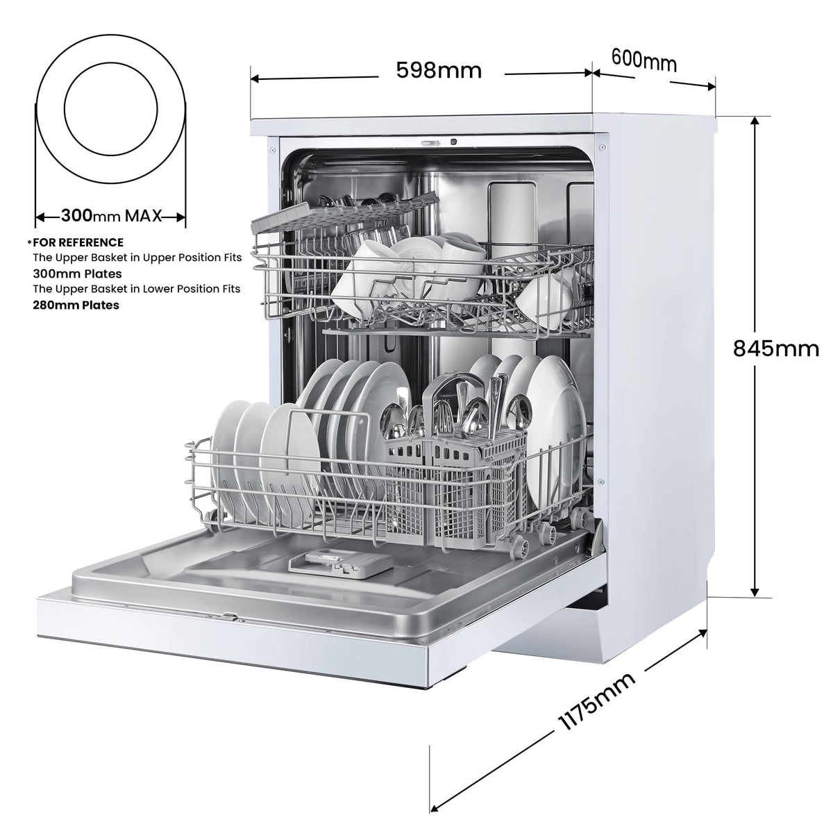 COMFEE' 60cm Freestanding Dishwasher, 14 Place Settings, Stainless Steel