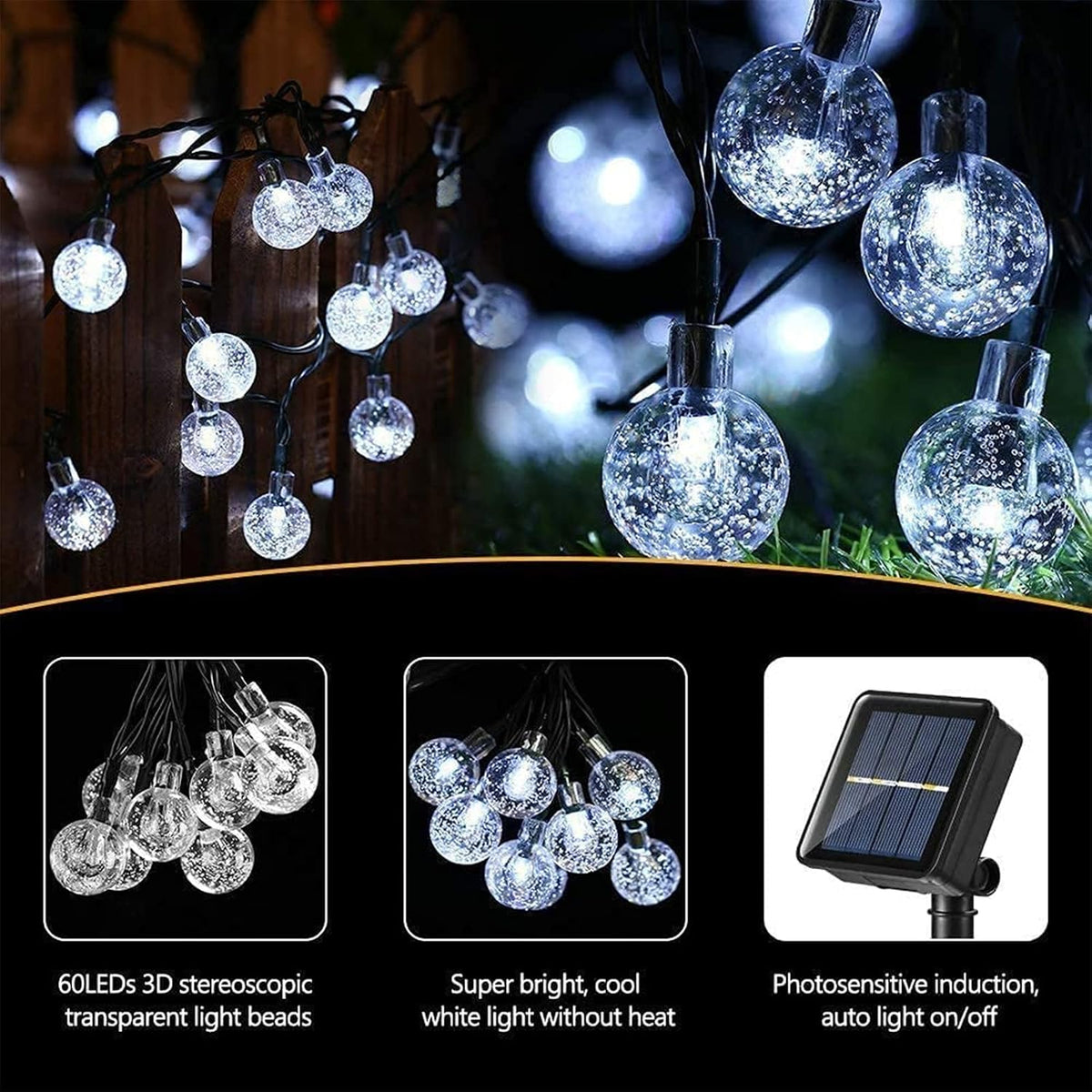 Moxled Solar Garden Lights Outdoor, 36ft 60 LED String Waterproof, Powered Crystal Ball Indoor/Outdoor Fairy Decorative for Garden, Patio, Yard, Festival, Parties (Purple)