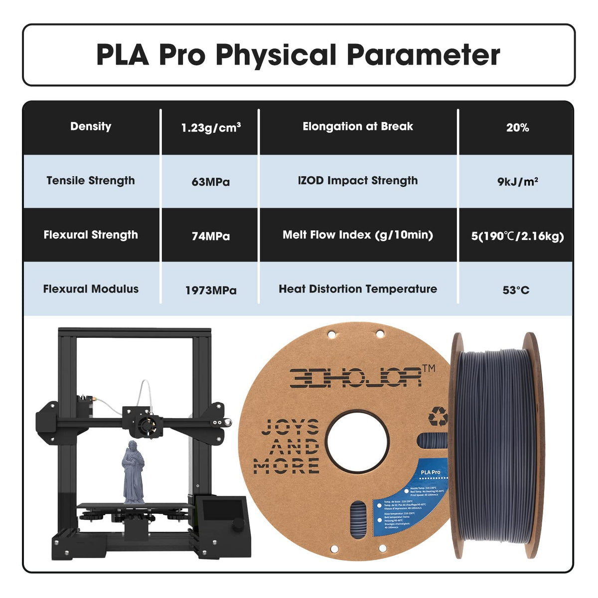 3DHoJor PLA+ PLA Plus Filament 1.75mm 1kg(2.2lbs) for 3D Printers,Yellow