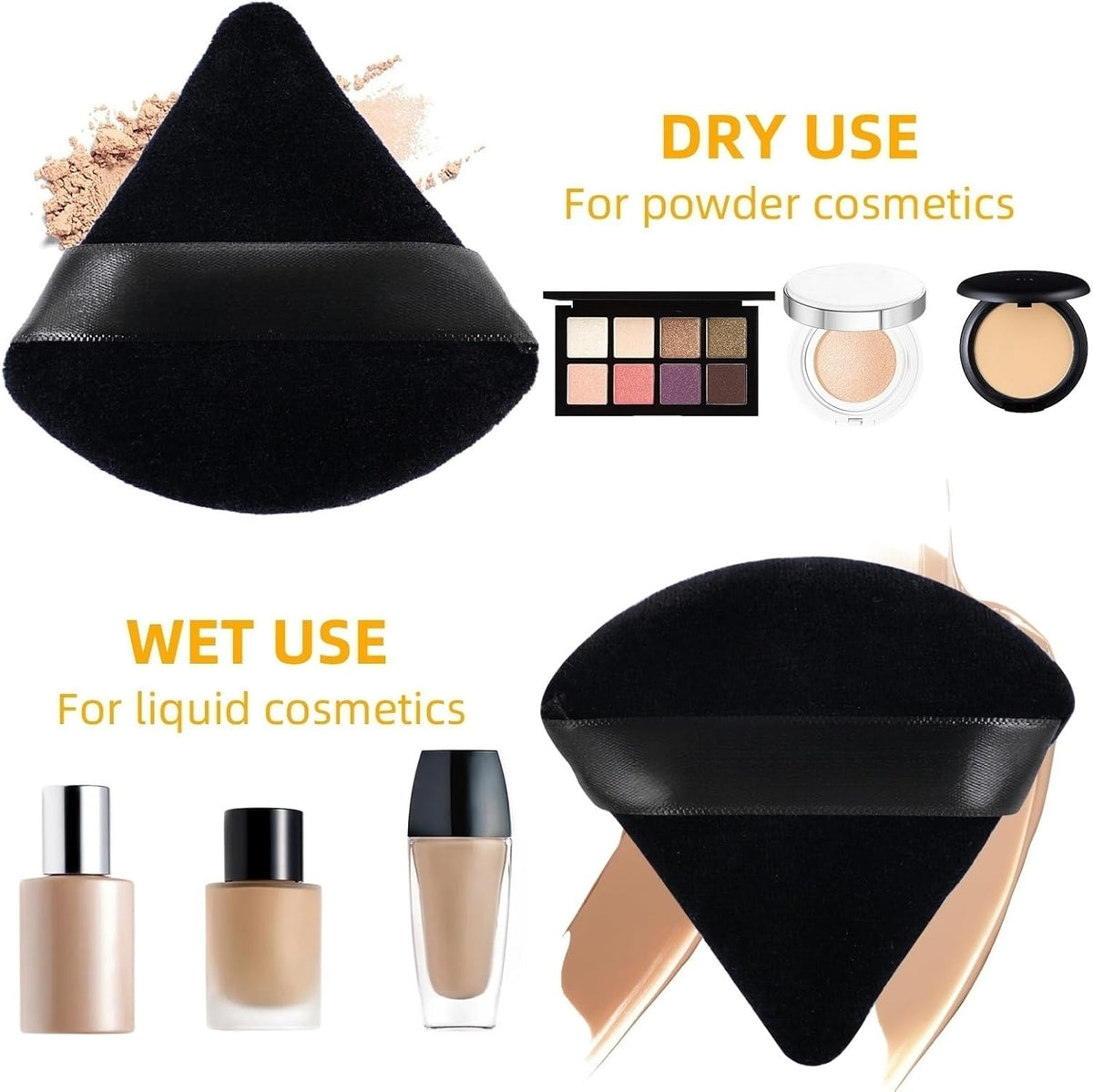 ZHIYE 4pcs Triangle Powder Puffs, Reusable Face Makeup Puff, Multifunctional Facial Makeup Tool Wet, Dry Dual-Use Makeup Sponge for BB CC Cream Liquid Foundation(BLack)