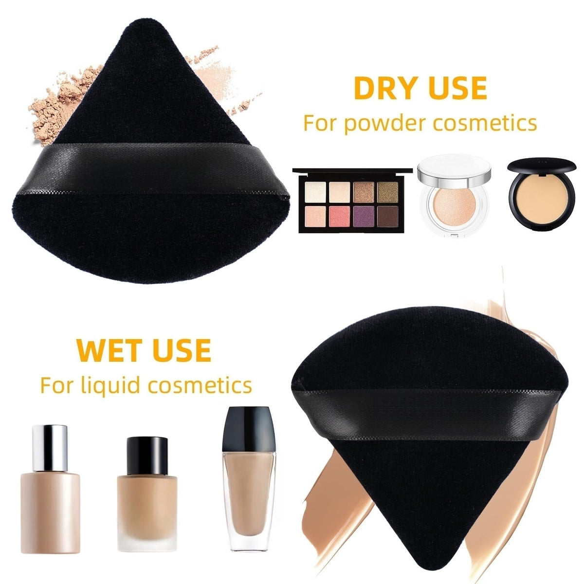 ZHIYE 4pcs Triangle Powder Puffs, Reusable Face Makeup Puff, Multifunctional Facial Makeup Tool Wet, Dry Dual-Use Makeup Sponge for BB CC Cream Liquid Foundation(BLack)