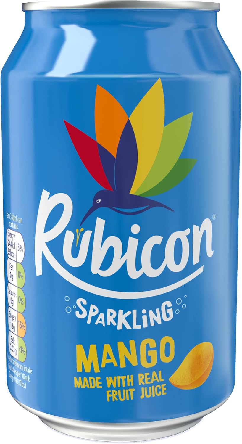 Rubicon Mango Sparkling Fruit Soft Drink, 6 Pack, 330ml Cans