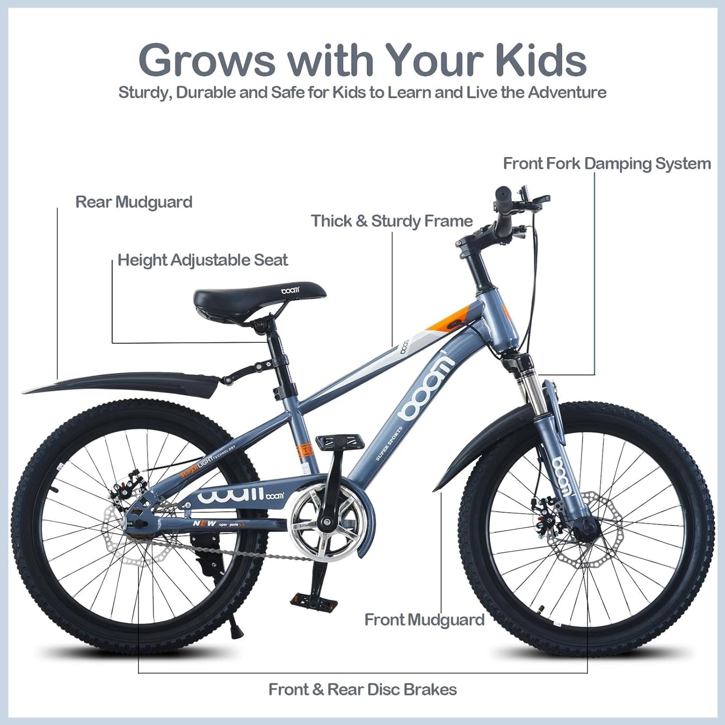 LSBIKE Kids Mountain Bike with Front Suspension & Disc Brakes — 18"/20"/22" | Ages 5-13
