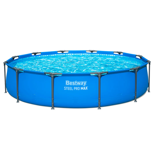 Bestway Steel Pro Round Frame Swimming Pool 12 ft with Filter Pump, 366 x 76 cm Above Ground Pool, Tri Tech Durable Liner, Rust Resistant Steel Frame, Easy Setup Garden Pool - Blue