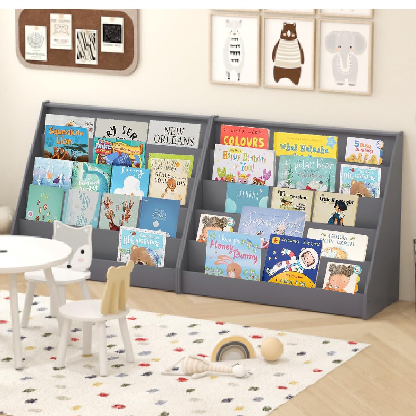 COSTWAY Wooden Kids Bookshelf, 5 Tier Children Bookcase with Deep Compartments, Back Storage Space, Front-Facing Books Display Rack for Playroom, Daycare, Kid’ Room (Rustic Brown)