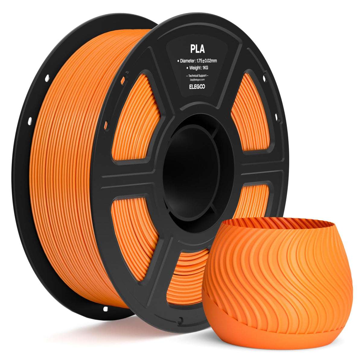 ELEGOO PLA 3D Printer Filament 1.75mm Black 1KG, Easy to Use, Durable