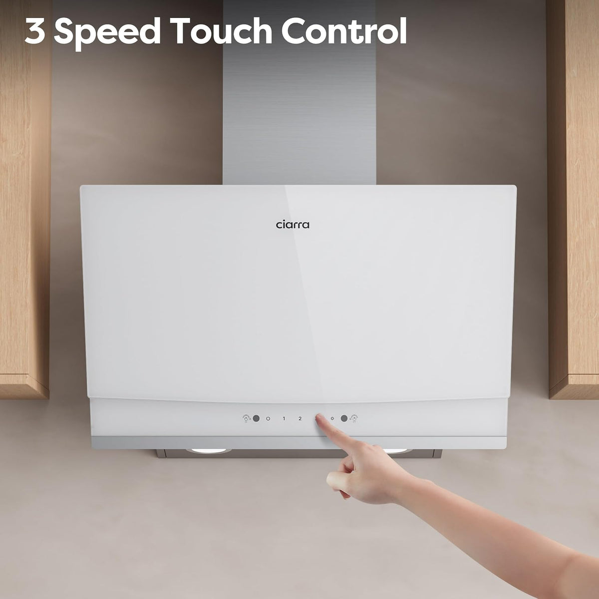 CIARRA 60cm White Angled Cooker Hood, Gesture Control, A+++, CBCW6736A
