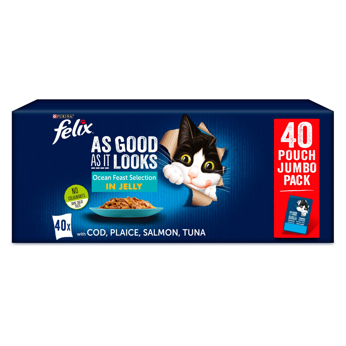 FELIX Tasty Shreds Adult Wet Cat Food Mixed Selection in Gravy Chicken, Beef, Tuna, Salmon 40 x 80g Pouches