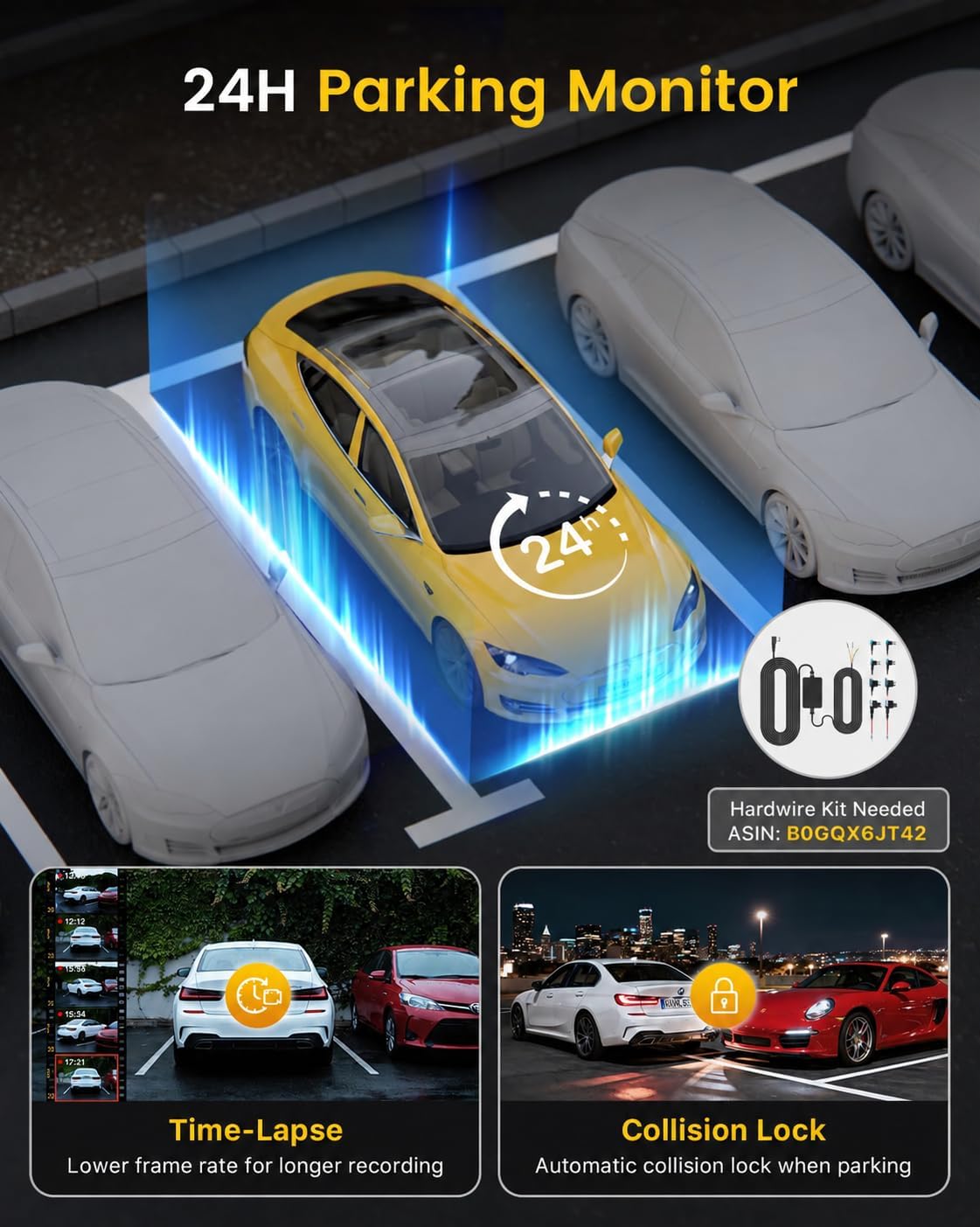 GKU 4K Dash Cam Front and Rear, 5GHz WiFi Dashcam with 64GB SD Card